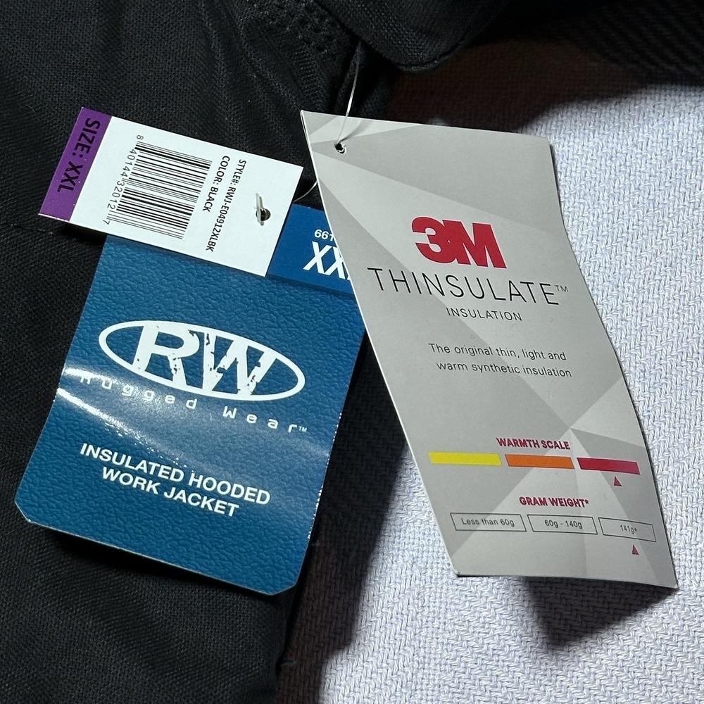 NEW Rugged Wear RW Canvas Work Jacket Mens 2XL Black 3M Insulated Comfort Hooded - Picture 3 of 15